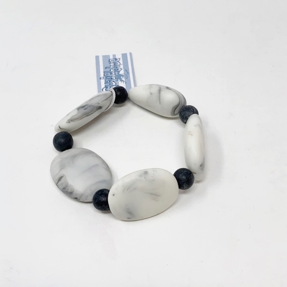 Suzie Blue Grey and White Marble Beaded Bracelet - Picture 3 of 5